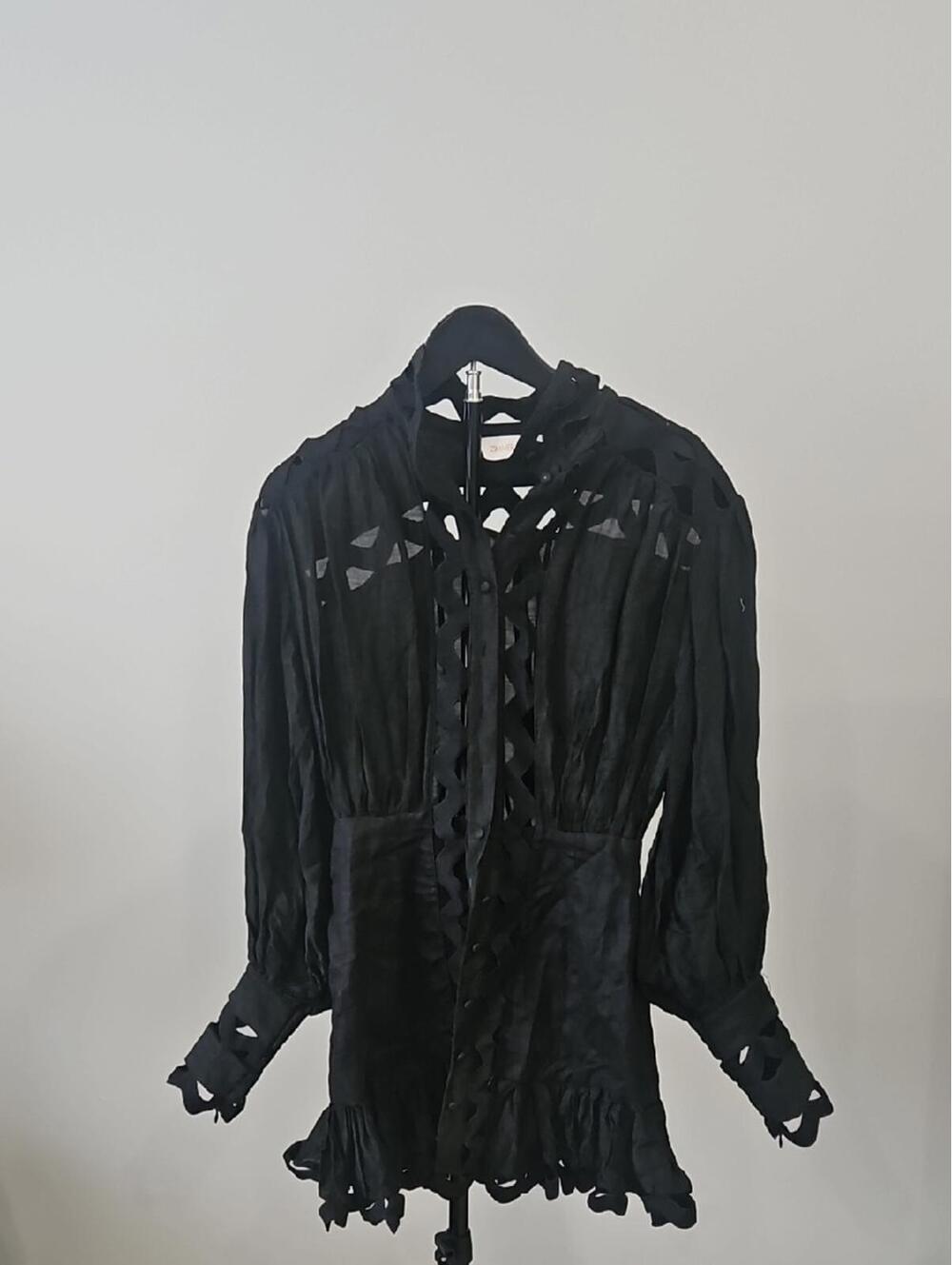 Zimmermann Black Cutout Lace Blouse with Lace-Up Front